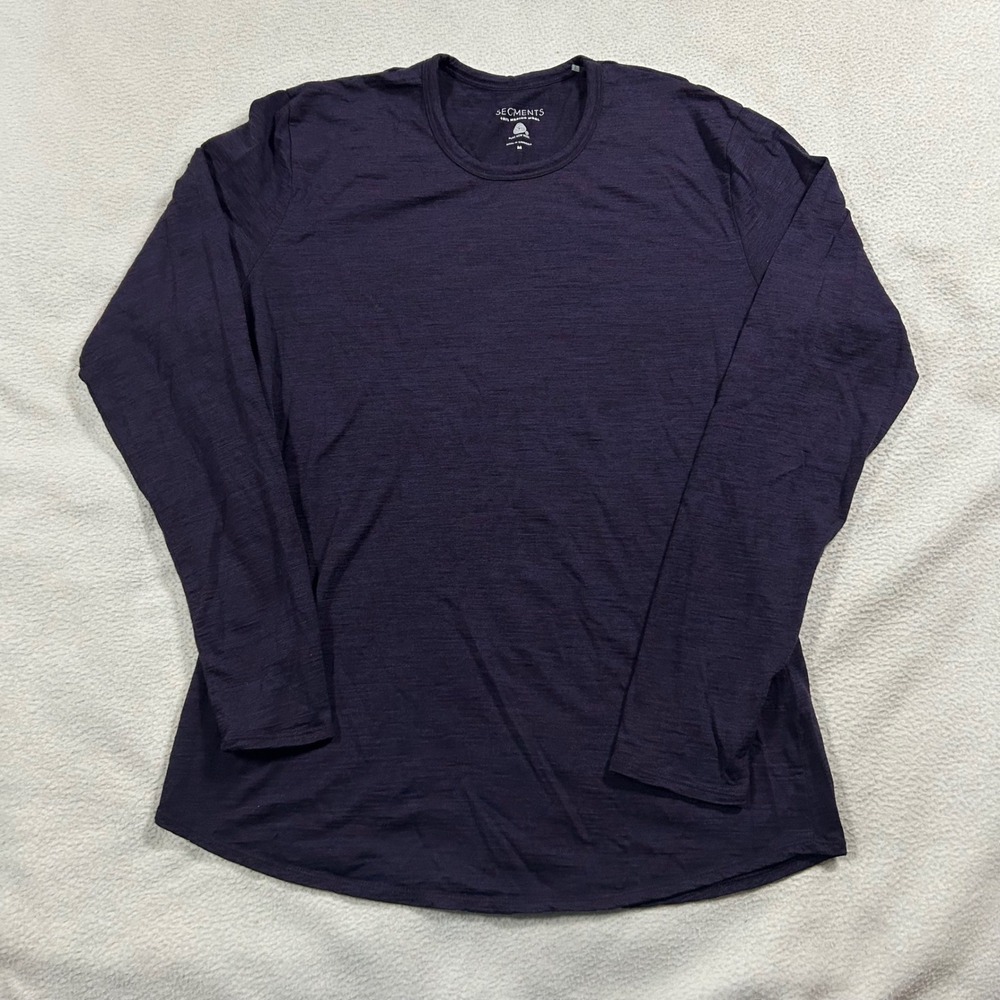 Segments Merino Wool Top Women M Purple Long Sleeve Crew Neck Curved Hem Base